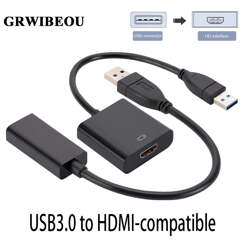 Grwibeou usb3.0 para hdmi compatível adaptador usb 2.0 para hdmi compatível multi monitor 1080p compatível com windows xp/7/8/10