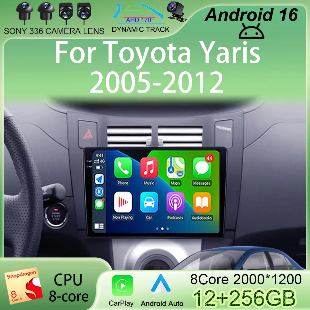 

Автомагнитола Android 16 с навигацией и мультимедиа для Toyota Yaris 2005-2012, Carplay, Auto Stereo, видео, GPS, 2 din, DSP, WIFI+4G