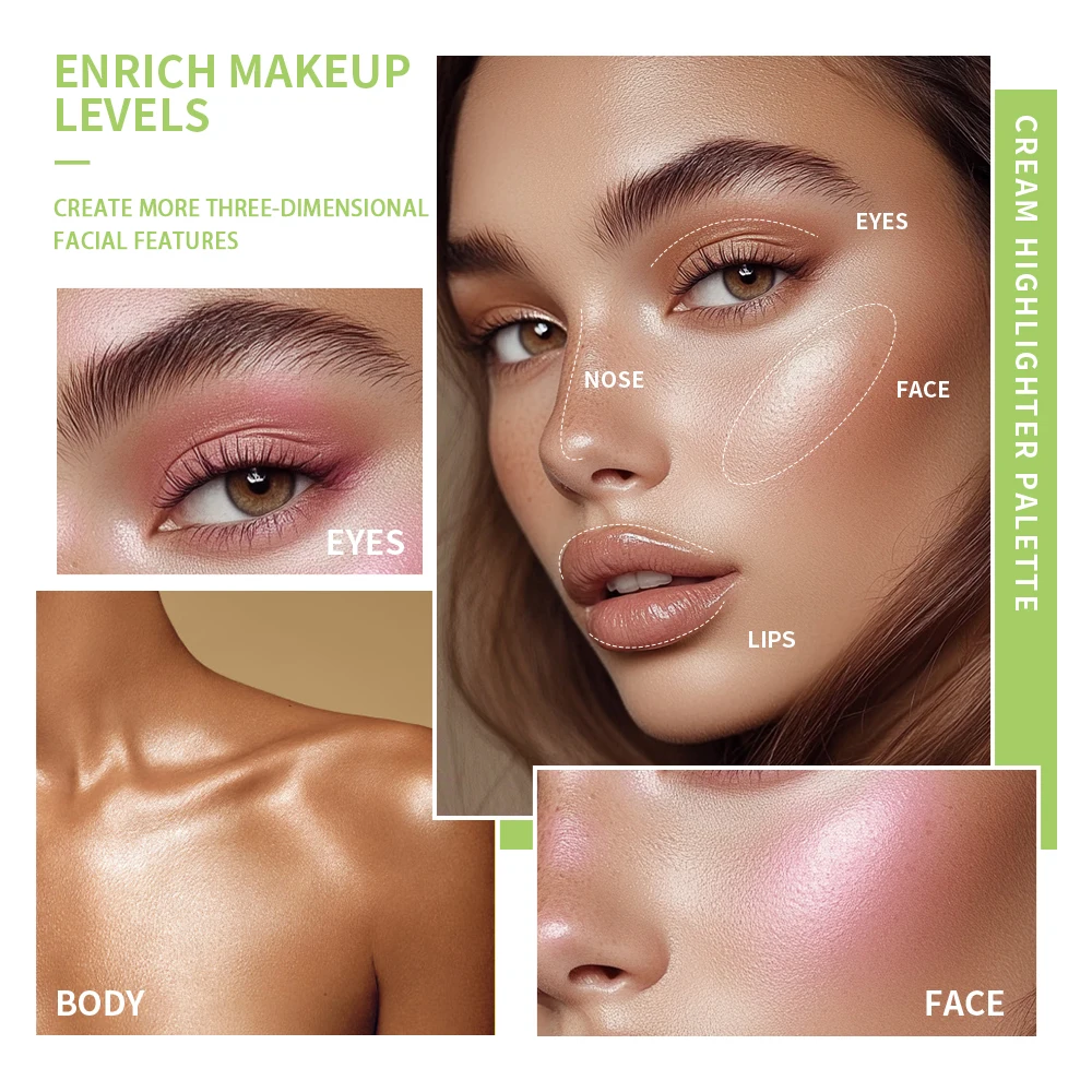 8 色クリームハイライター/眉/ブラッシュパレット顔明るくハイライターブラッシュ & 輪郭シマー防水メイクアップツール化粧品