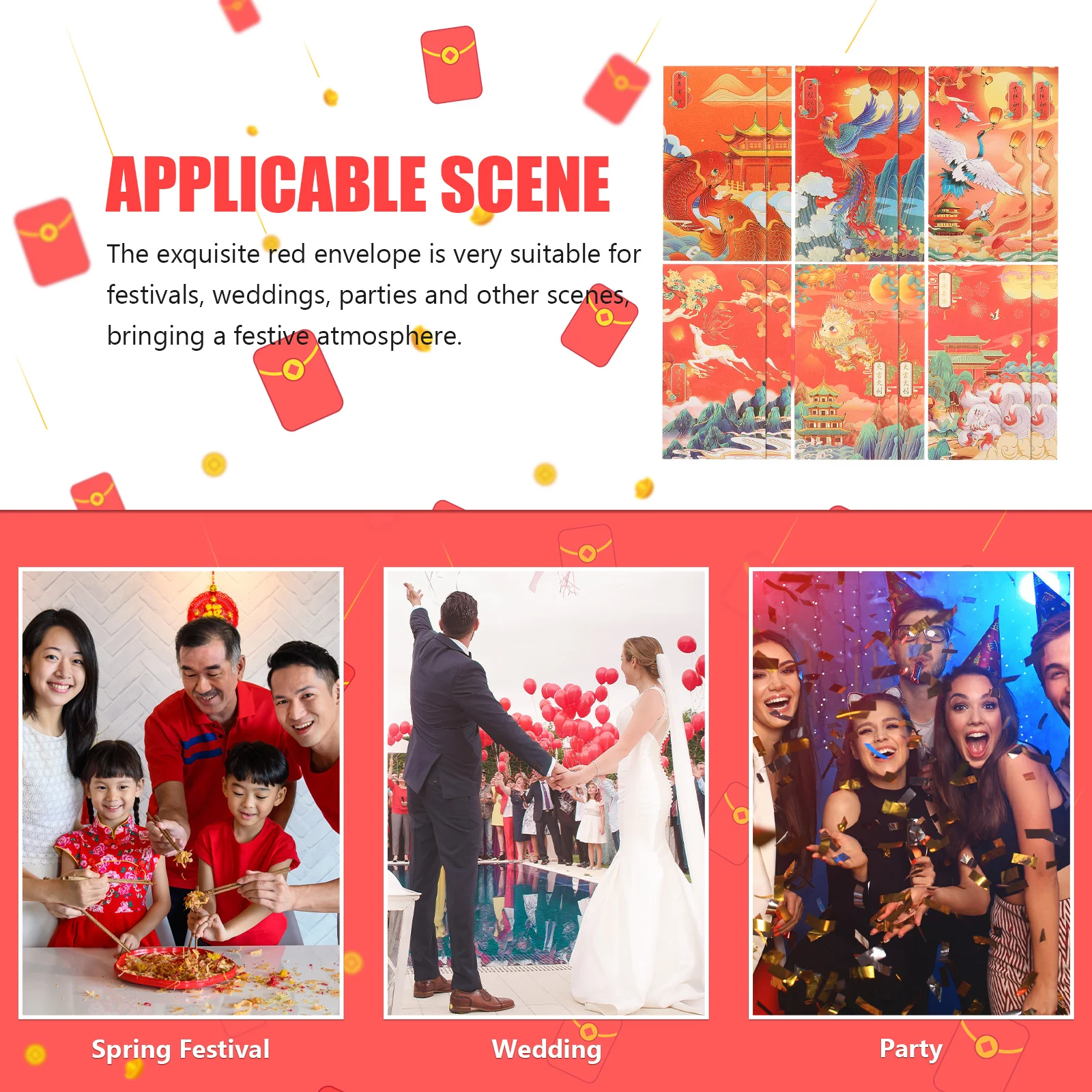 

12 шт. красные конверты, китайский Новый год, мешочки для денег, счастливый подарок, бумажные пакеты, весенний фестиваль 2023, красный конверт, мешочек для денег