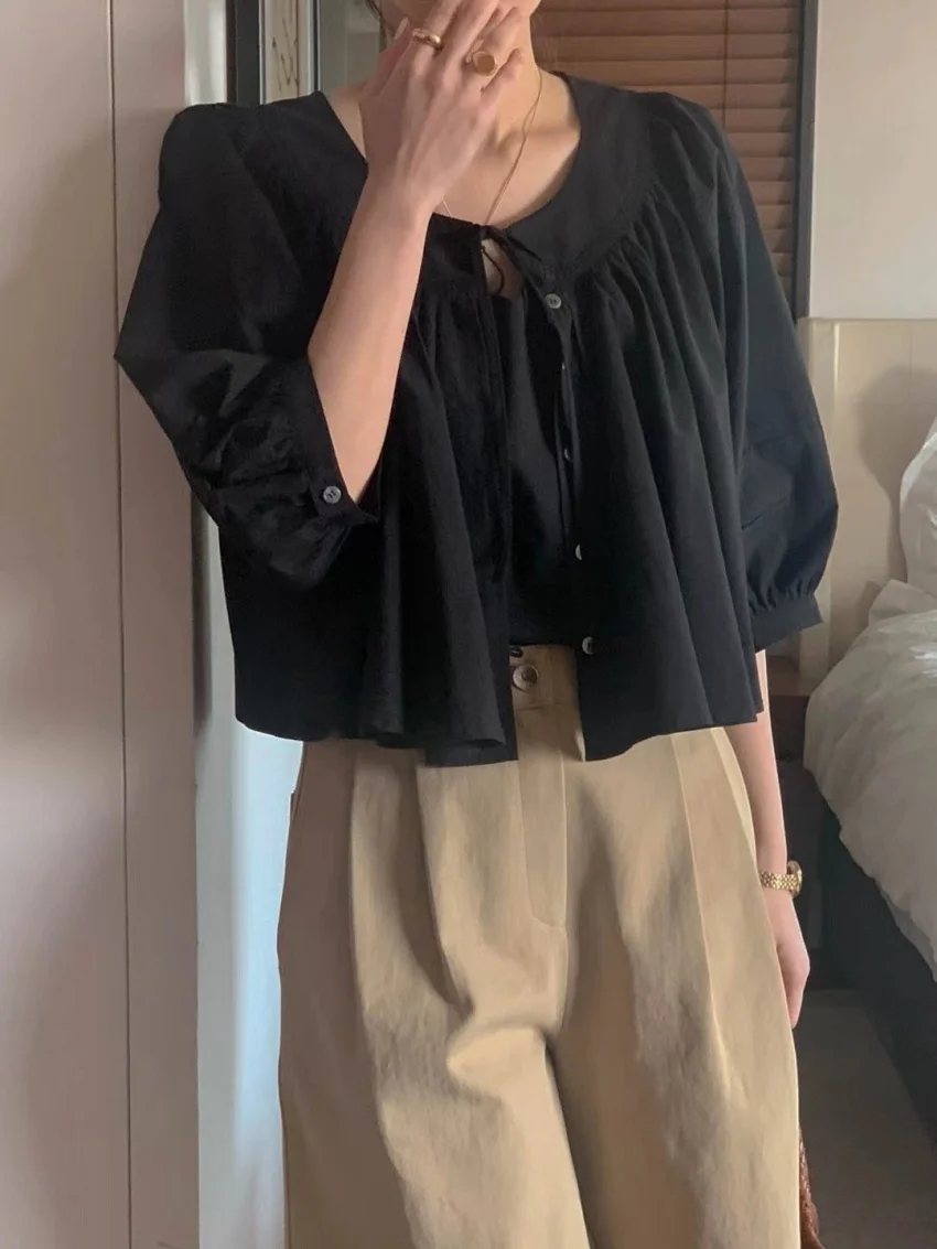 الغريبة كيتي الصيف لطيف قمصان المرأة الجديدة سليم تانك القمم فضفاضة عادية الحلو الدانتيل OL 2025 نصف كم كل مباراة شيك يوميا #5