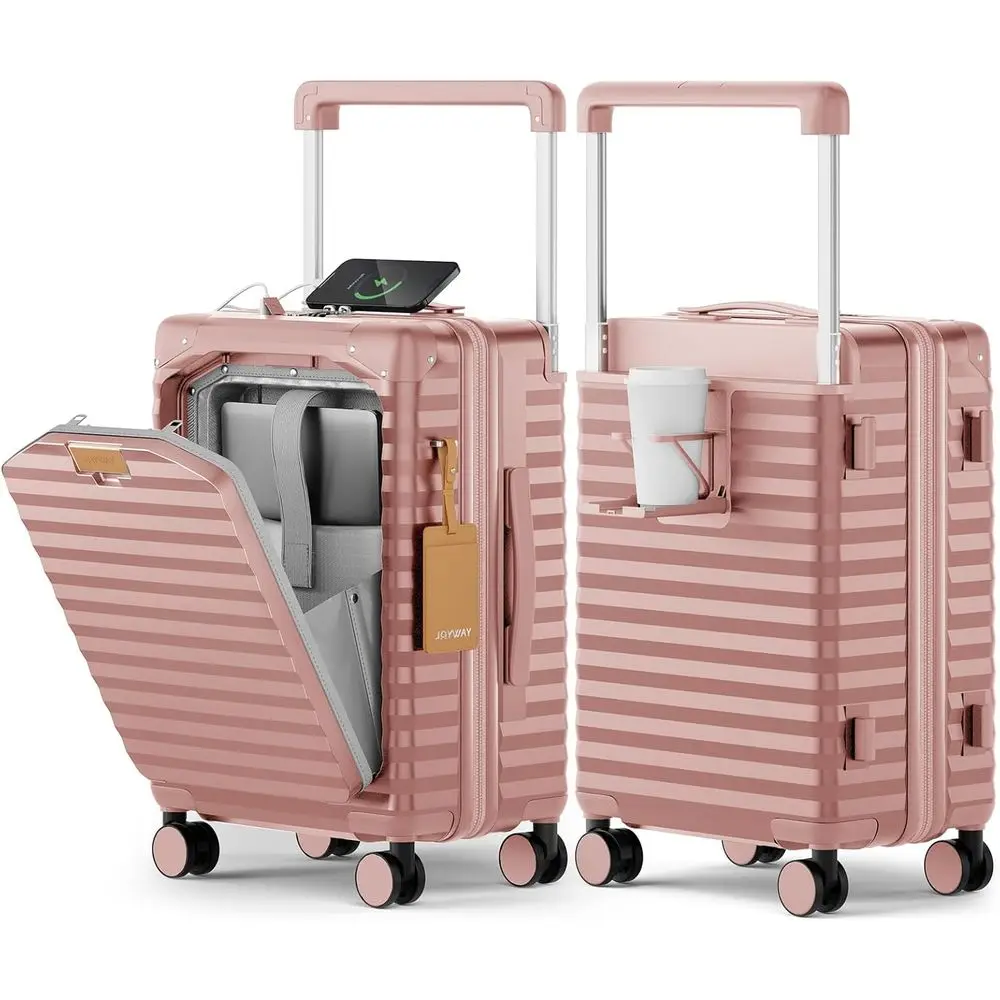 

20 Inch Hardshell Carry-On Suitcase with USB, Cup Holder, Spinner Wheels, TSA Lock - Rose Gold