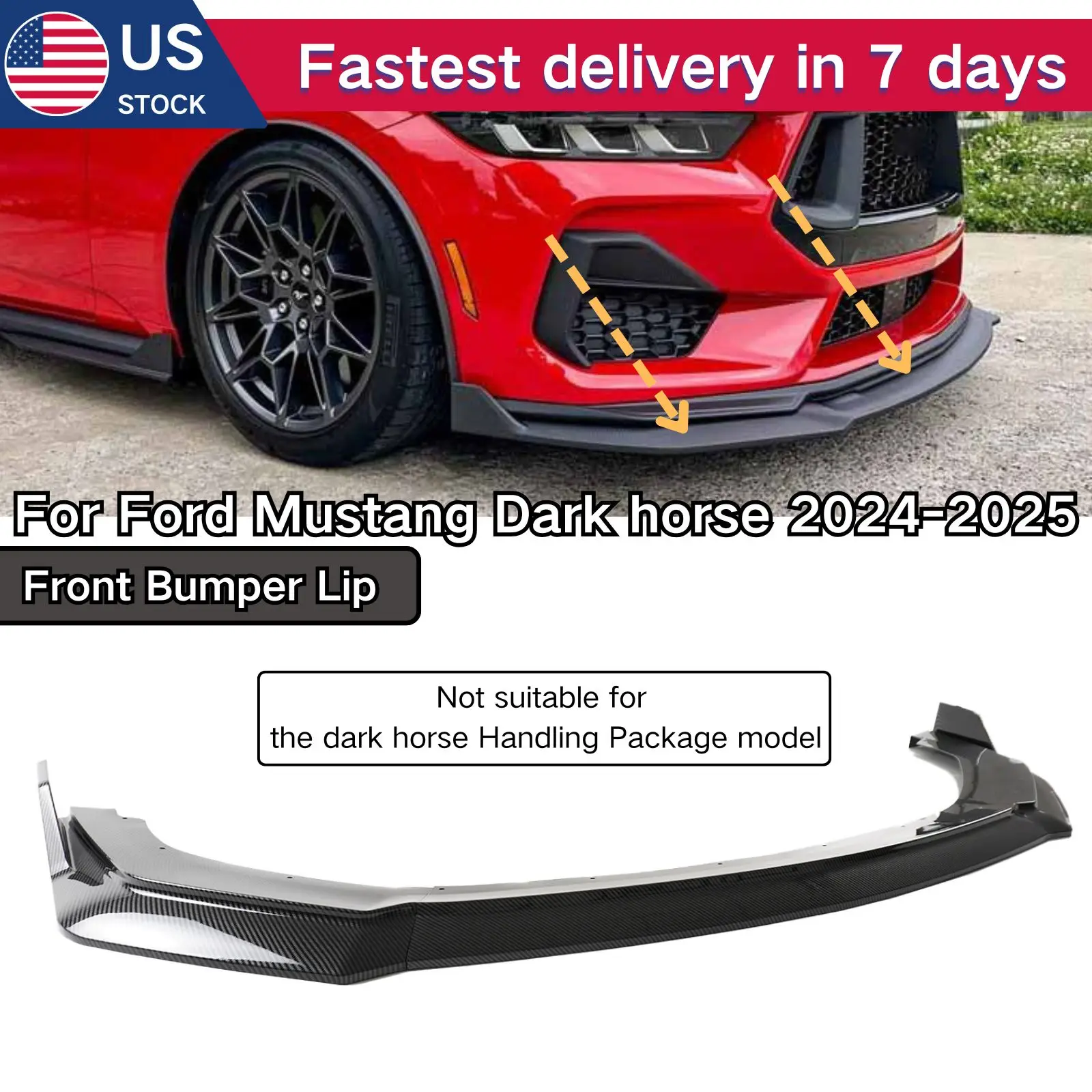 

For Ford Mustang Dark Horse 2024-2025 Front Bumper Lip Car Accessories Spoiler Splitter Carbon Fiber Print Matte Black Plastic