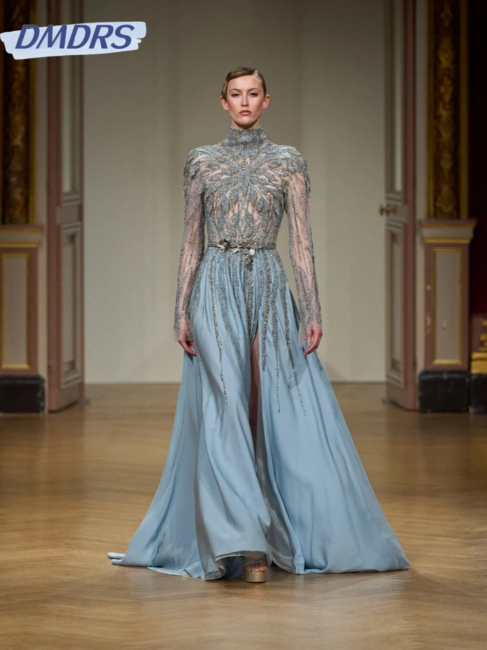 New Arrival Beaded Long Sleeve Evening Dress Exquisite High Collar A-line Wedding Party Gown Customized Graceful Prom Dresses