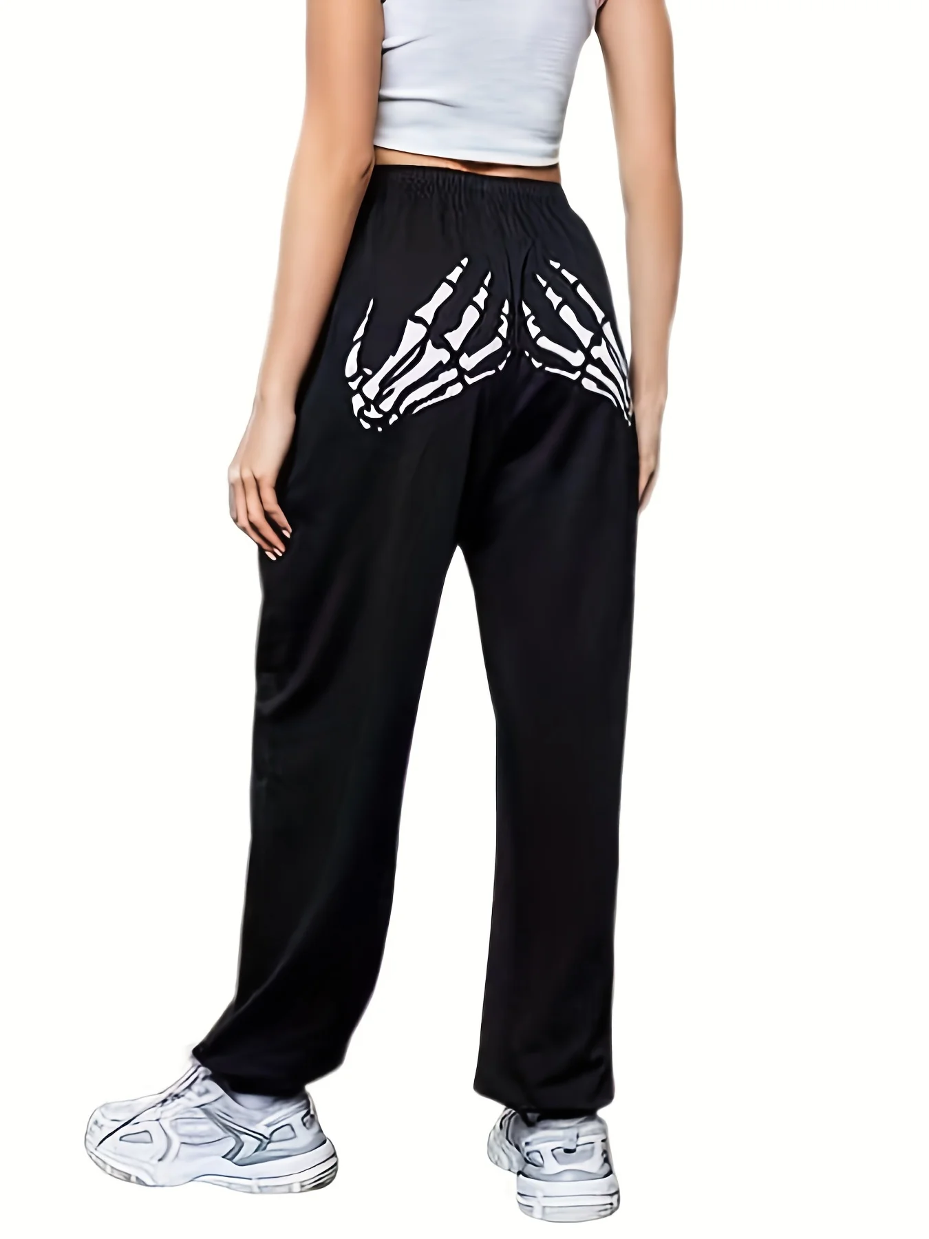 Halloween Skeleton Hands Print Casual Pants Loose Sports Pants Women\'s Activewear