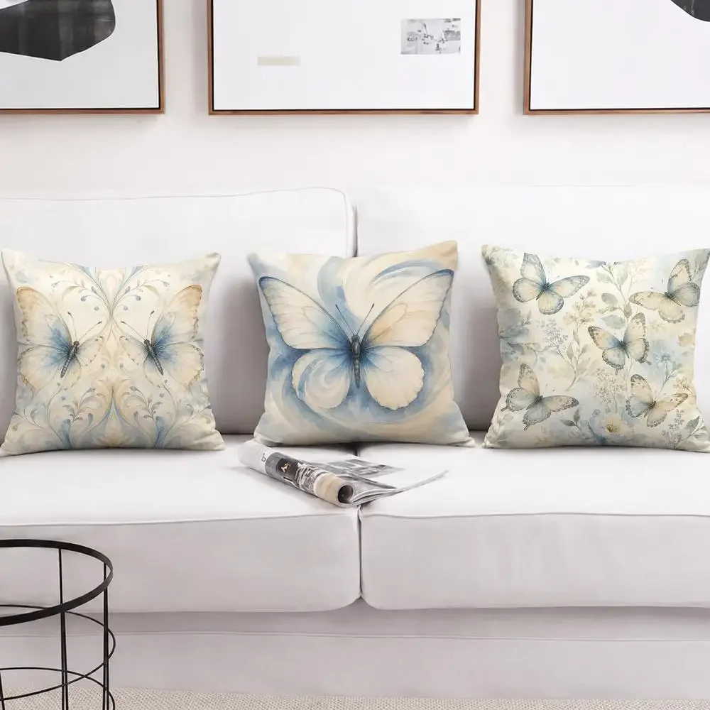 Watercolor Swirl Neutral Butterfly Art Cushion Cover Short Plush Soft Double-Sided Pillow Case Cozy Sofa Bedroom Home Decor Gift