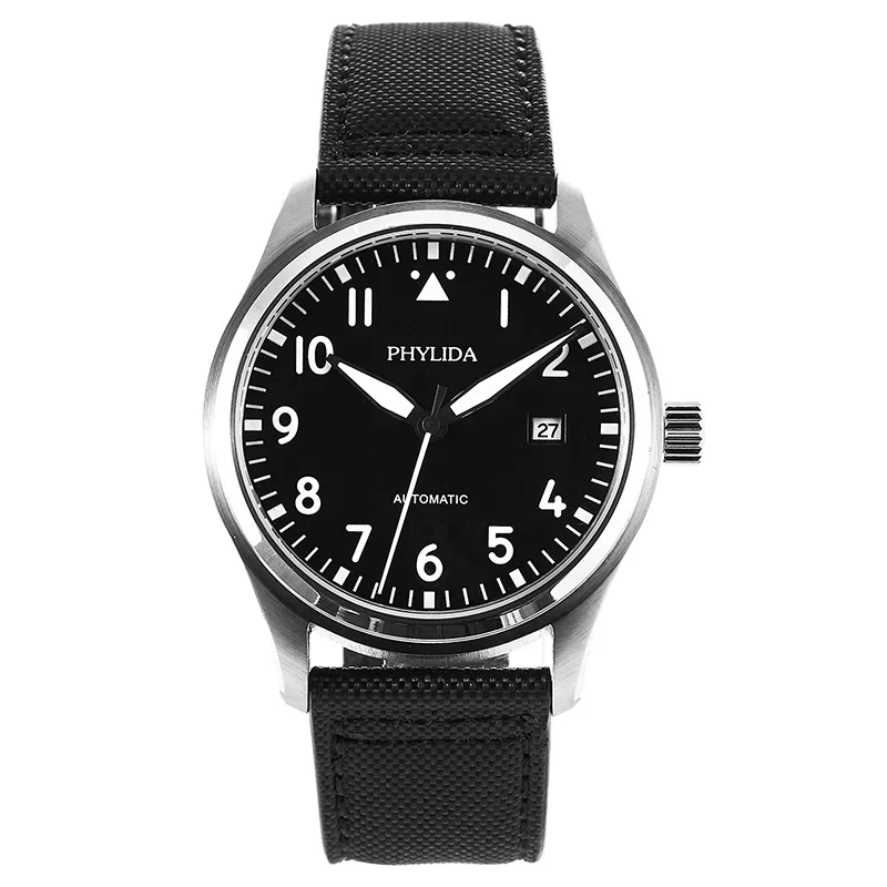 PHYLIDA New 42mm Black Pilot Watch 5ATM MIYOTA Automatic Domed