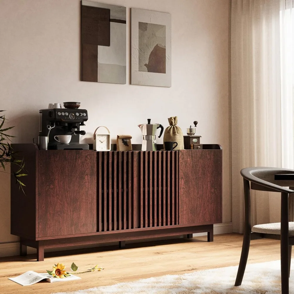 خزانة تخزين IRONCK، خزانة بوفيه مع أبواب شبكية ورفين قابلين للتعديل، خزانة جانبية لمنتصف القرن للمطبخ، وغرفة الطعام #3