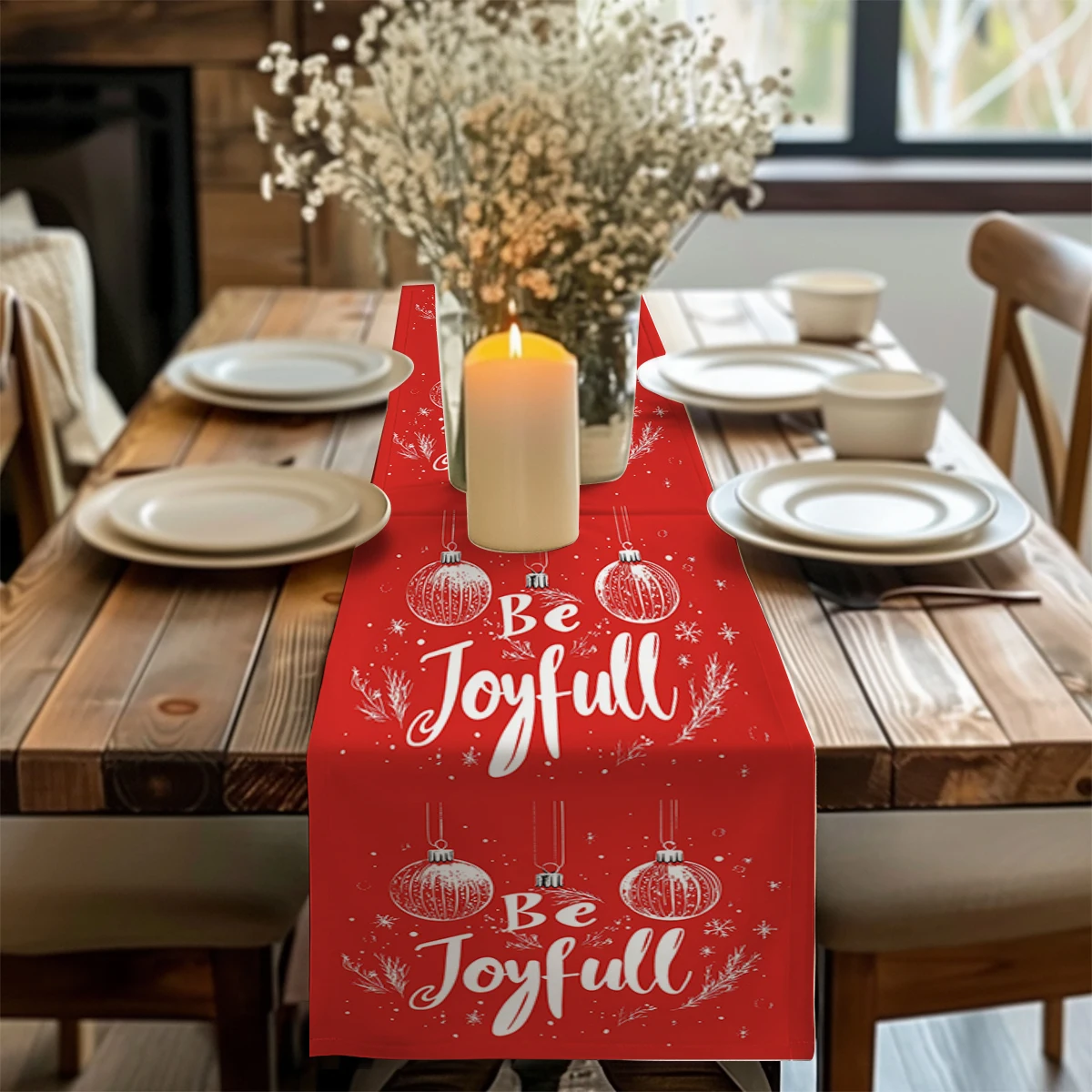Christmas Lights Snowflakes Table Runners Party Table Decor Farmhouse Dining Table Runner Decorations Washable Dining Long Cloth