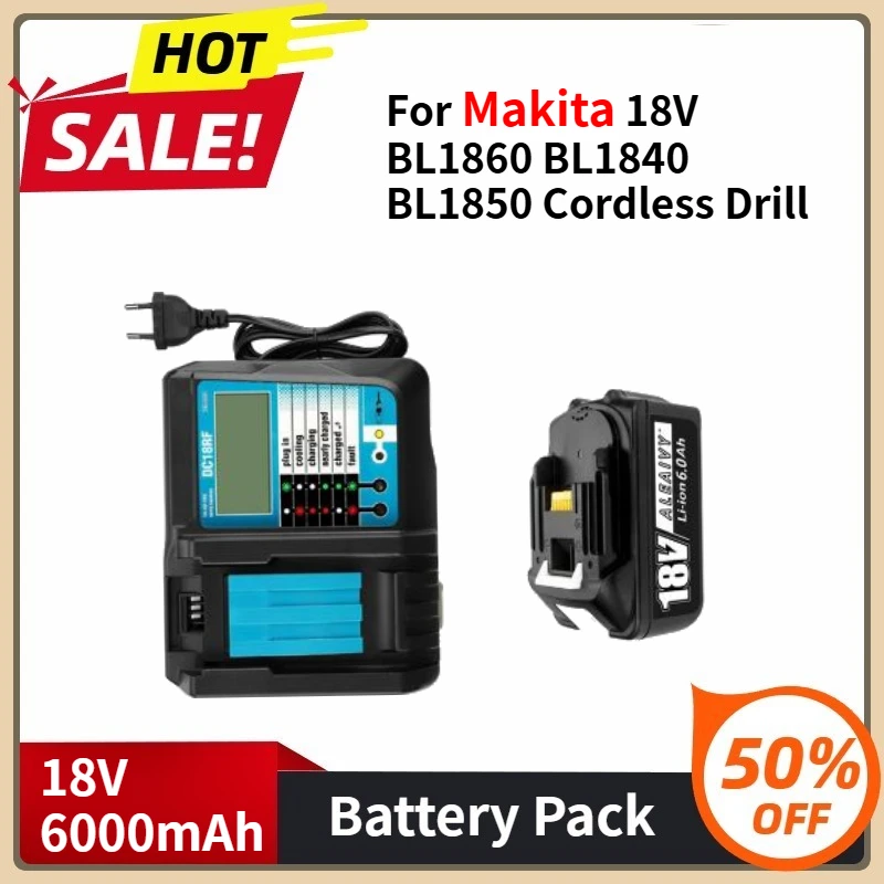 

BL1830 Rechargeable Battery For Makita 18V BL1860 BL1840 BL1850 Cordless Drill DC18RF 3A Charger 18V 6000mAh Backup Battery