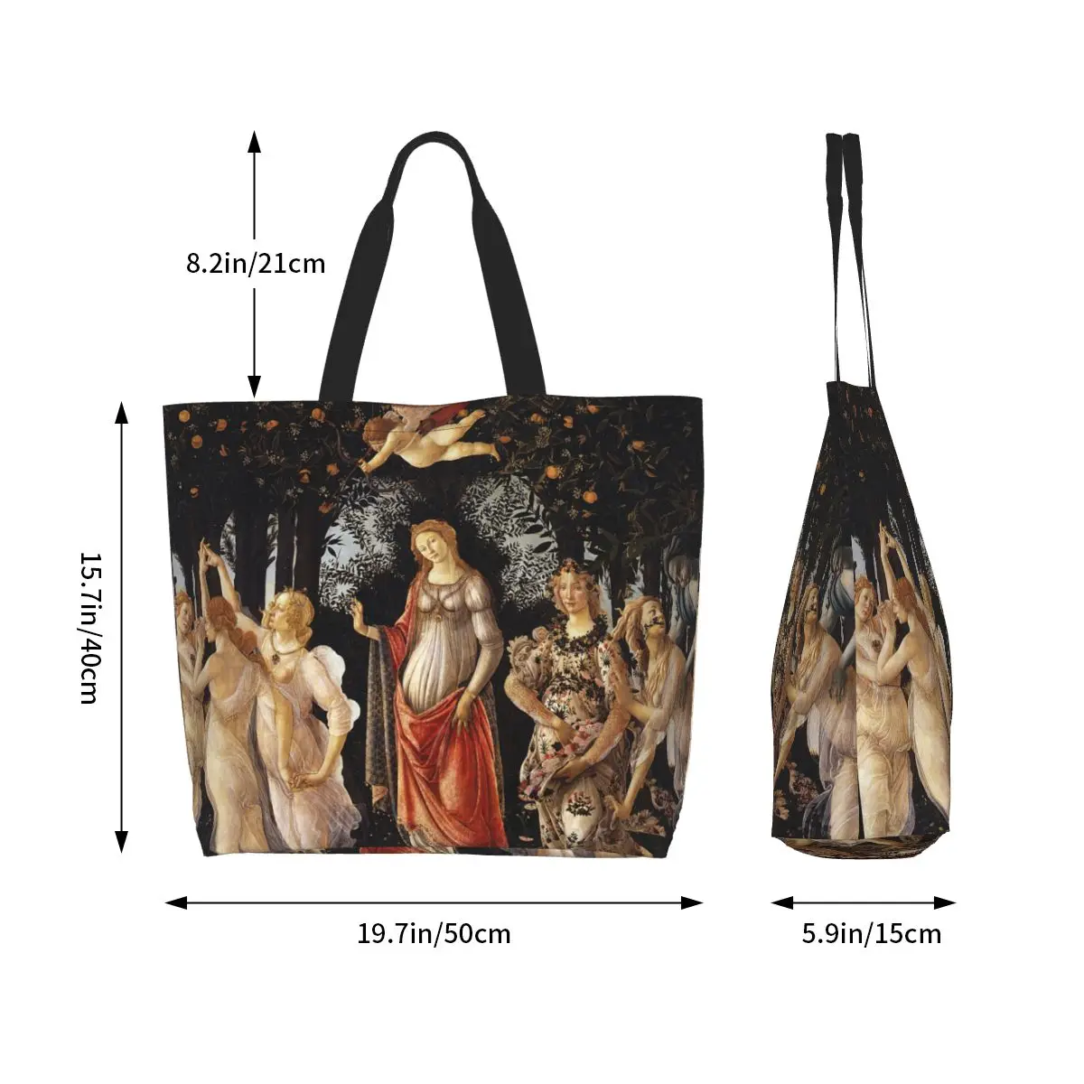 Sandro Botticelli Primavera Groceries Shopping Bag Kawaii Printing Canvas Shopper Tote Shoulder Bags Large Capacity Handbag