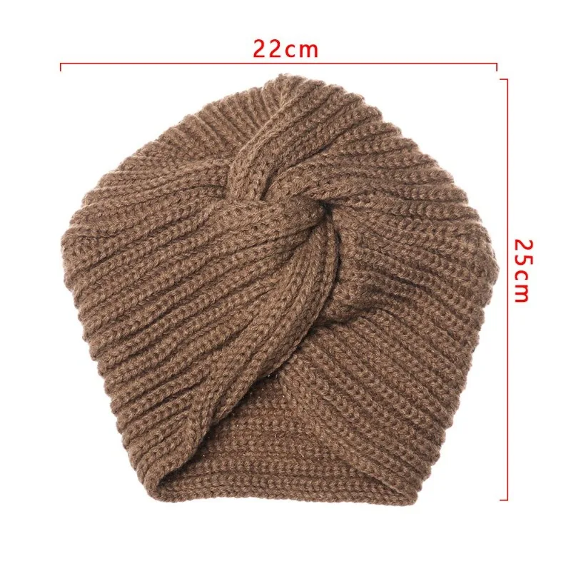 Women\'s Faux Cashmere Crossover Indian Slow Muselin Hat Bohemian Cap Solid Color Woolen Knit Hat