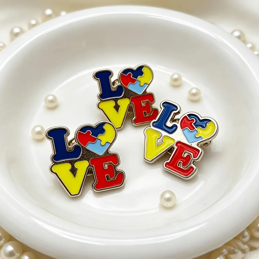 6-30Pcs LOVE Autism Puzzle Heart Enamel Pins, Colorful Jigsaw Alloy Brooches, DIY Backpack Clothing Lapel Pins, Party Favor Gift