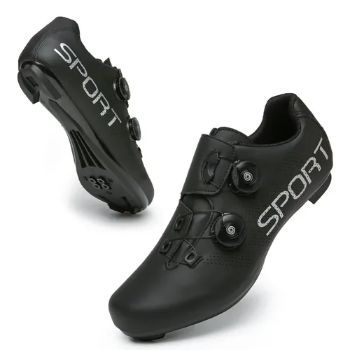 Imagen 2 del producto Zapatos de ciclismo para hombre y mujer, calzado blanco transpirable SPD con tacos autoblocantes, zapatos planos para bicicleta de montaña