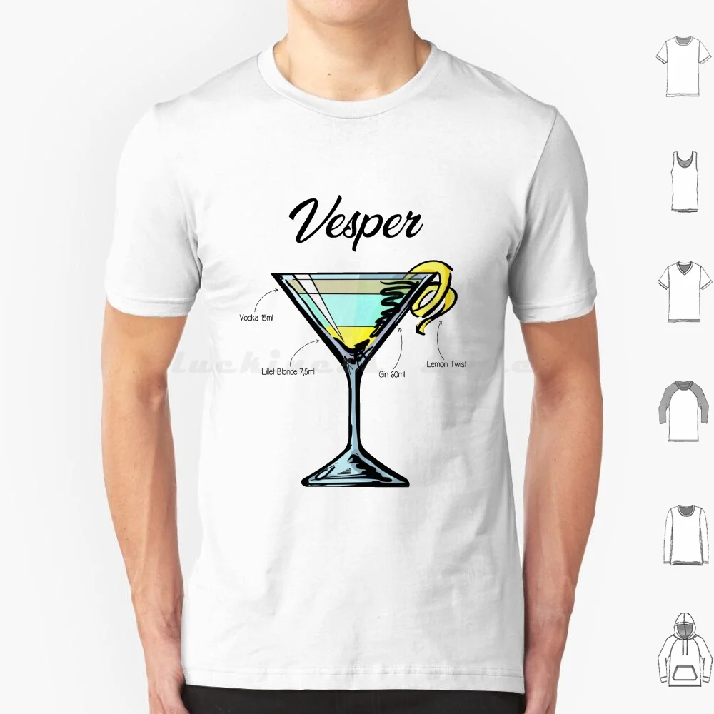 Vesper cóctel receta camiseta algodón hombres mujeres DIY estampado Vesper cóctel receta segmento de limón aperitivo Lilliac Blanc Gin Vodka