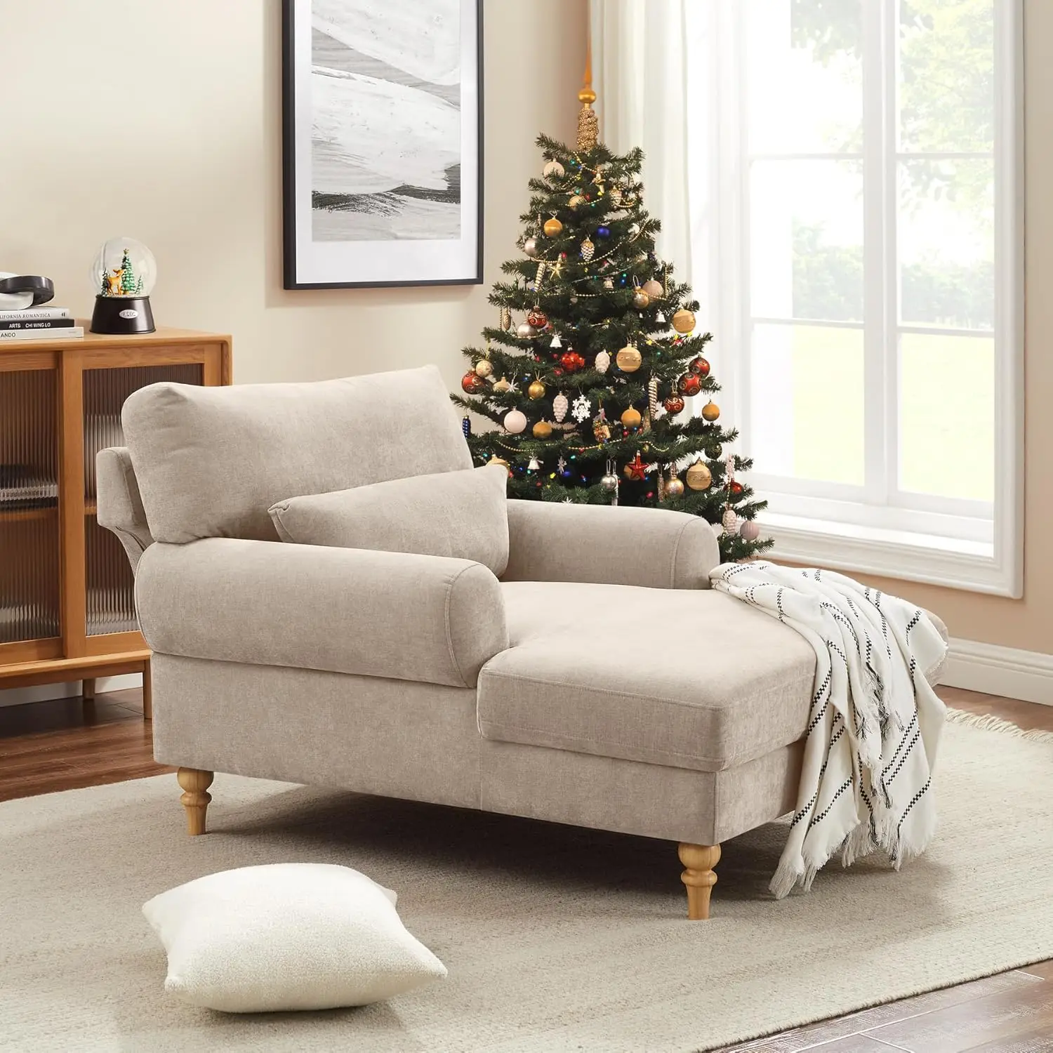 Modern Chaise Lounge Chair with Adjustable Backrest, Upholstered Indoor Leisure Sofa Recliner, Oversized Accent Chair Deep Seat