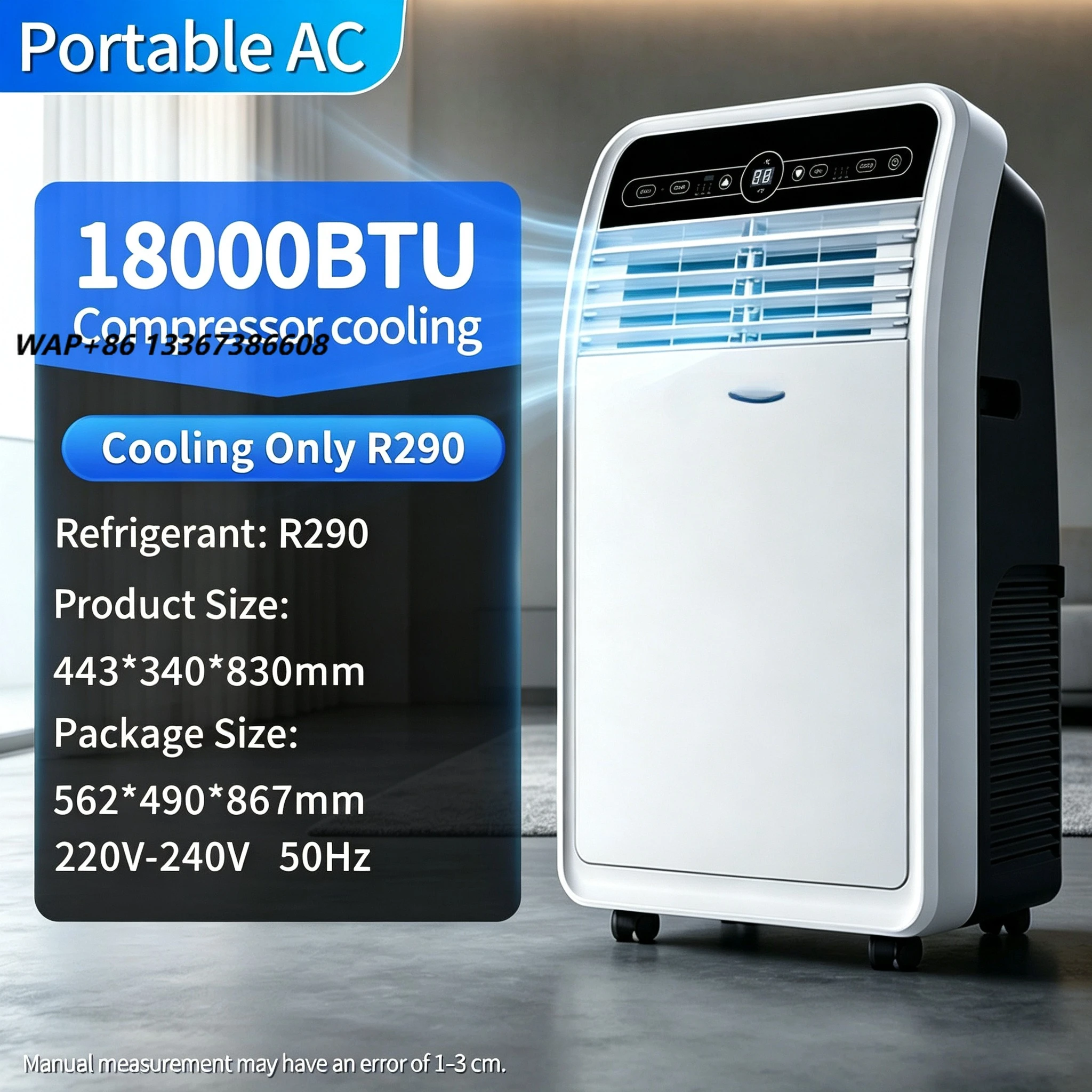 Aire Acondicionado Portátil de 5000-18000 BTU, Inteligente 3 en 1, Enfriamiento, Calefacción y Deshumidificador, Pantalla LED, Aire Acondicionado Móvil con R290 para el Hogar