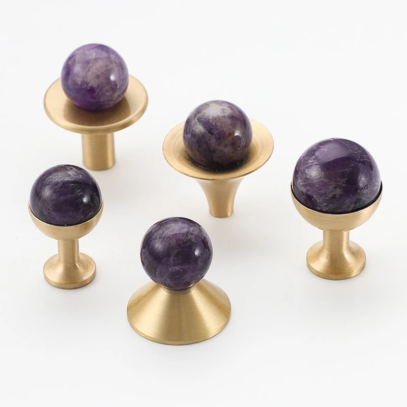 Nordic Solid Brass Stone Knobs for Furniture Creative Single Hole Handles for Cabinets and Drawers Wardrobes Shoe Cabinet Pulls