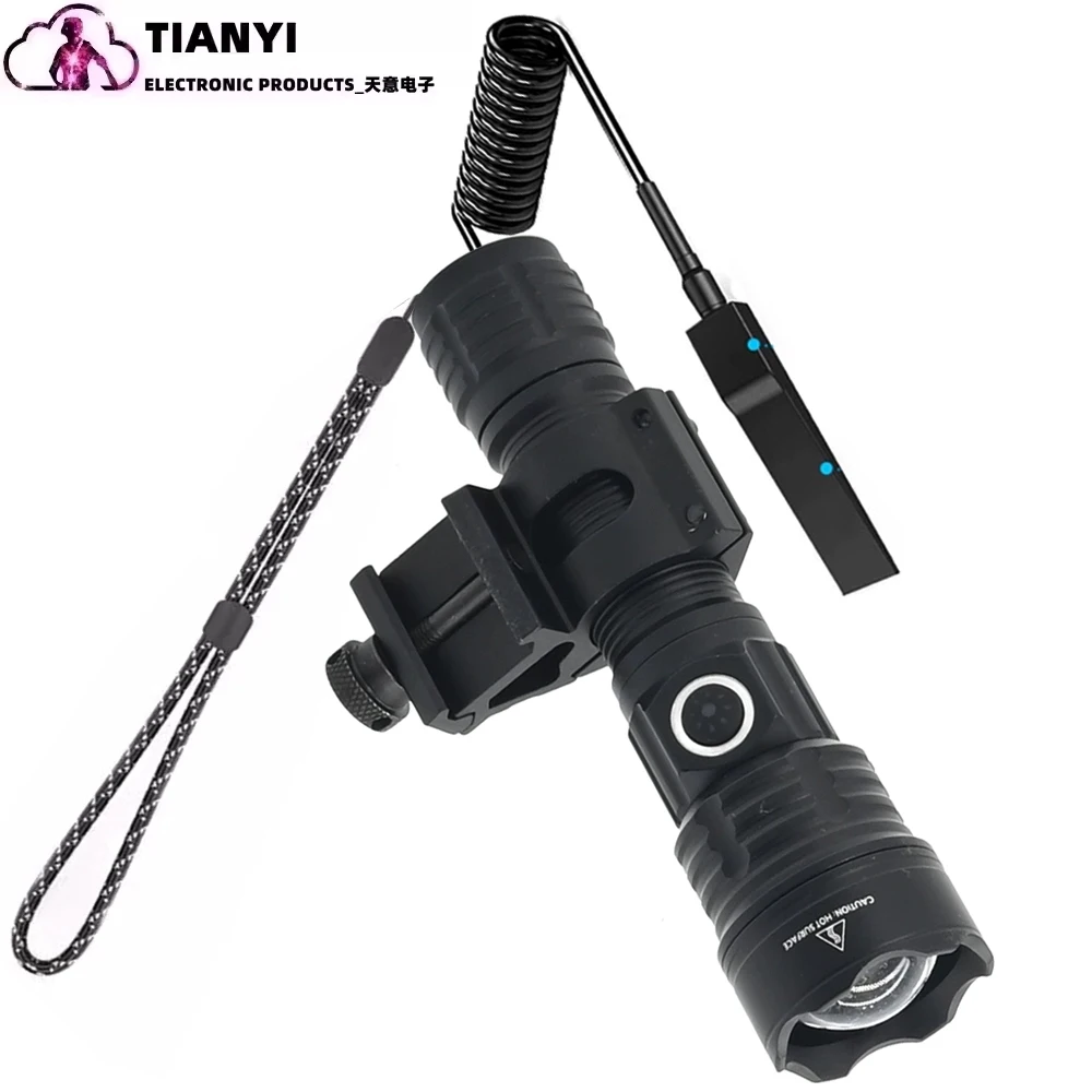 20W Zoom White Laser LED Flashlight High Lumens Rechargeable Tactical Light, Picatinny Mount, Pressure Switch for Long Distance