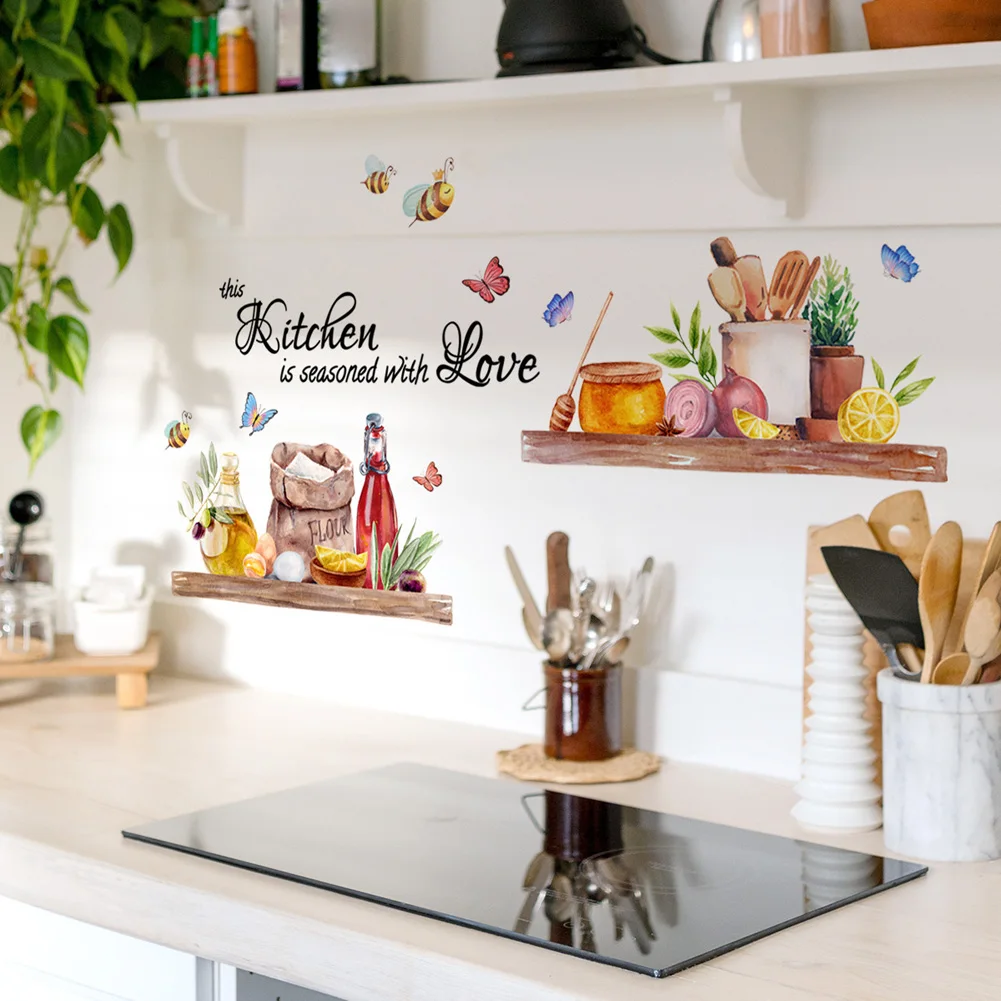 Bees Butterflies Kitchen Wall Sticker For Restaurant Background Decoration Mural Living Room Decor Self-adhesive Beautify Decals