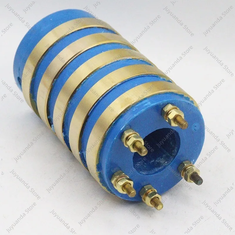 5-Way Slip Ring Copper ID25 OD58 H92, Ring Width 9mm Spacing 7.5mm, with Herringbone Carbon Brush Conductive Ring