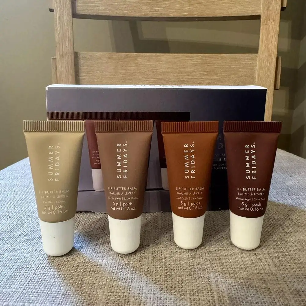 4 pz/set Summer Fridays Vaniglia Beige Balsamo per le labbra Polipeptide Burro Liquido Idratante Idratante Lip Gloss Cosmetico Cura delle labbra