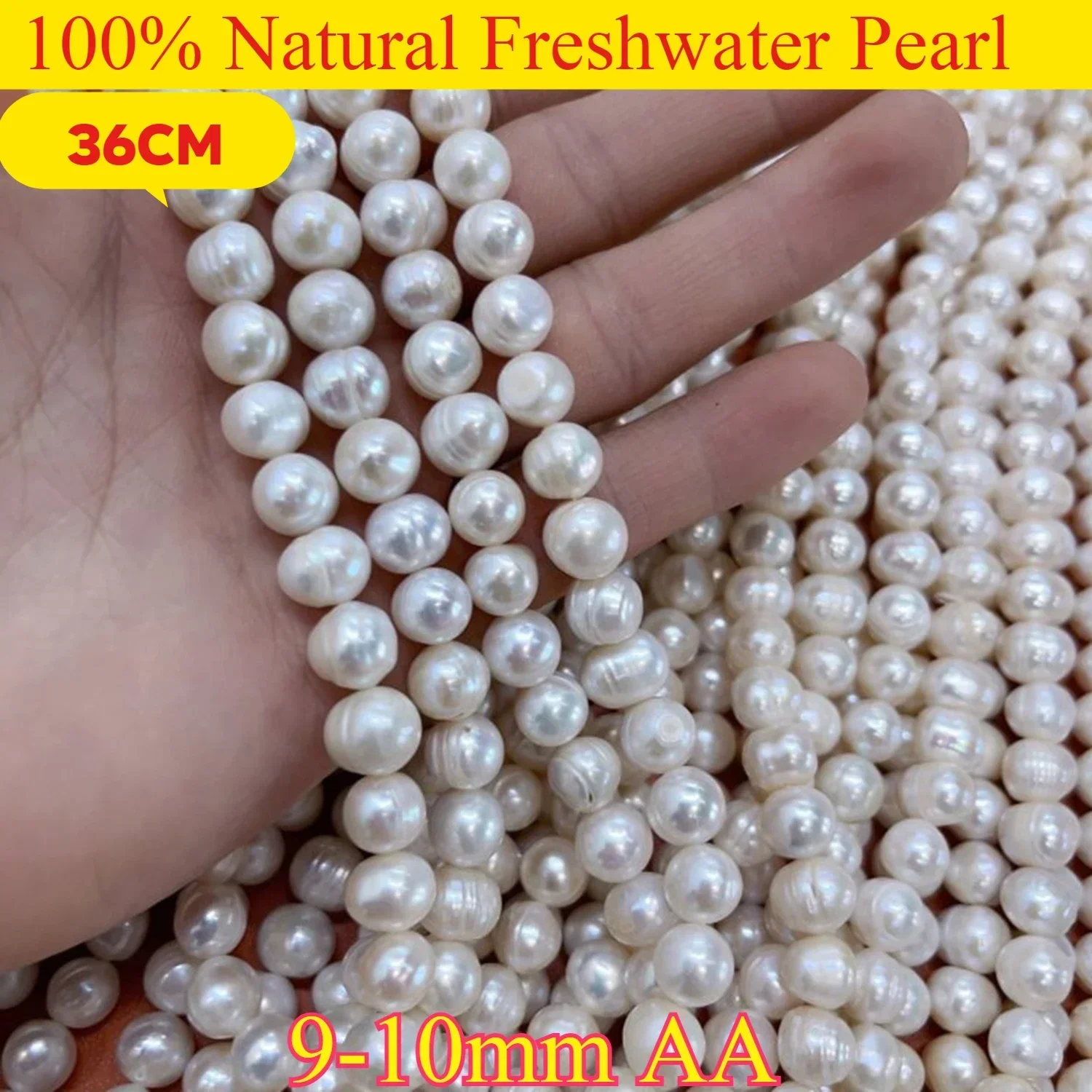 

9-10mm AA Lustrous New Hot Sale Round Natural White Freshwater Pearl Bead Jewelry MakeDIY Necklace Bracelet Accessories Wedding