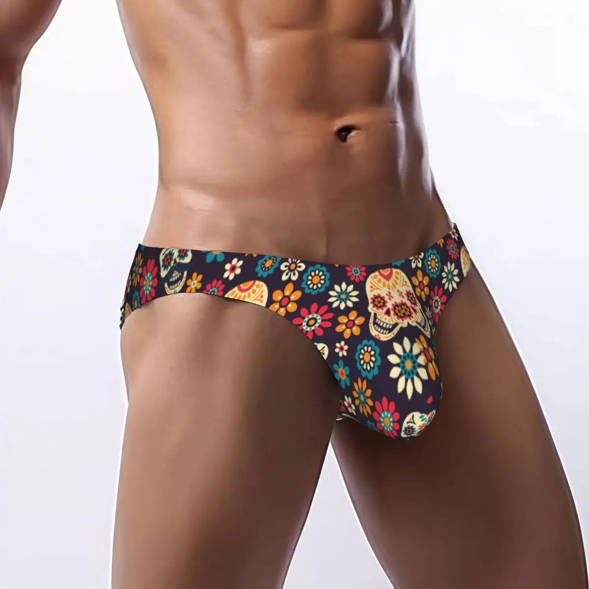 

Men's Panties Man Briefs Sugar Skulls And Flowers Day Of The Dead Sexy Underwear Male Bikini Underpants