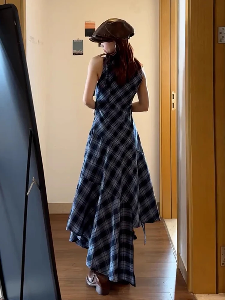 Colete francês sle xadrez svel dr feminino outono inverno emagrecimento longo dr cintura-concha faionable dr