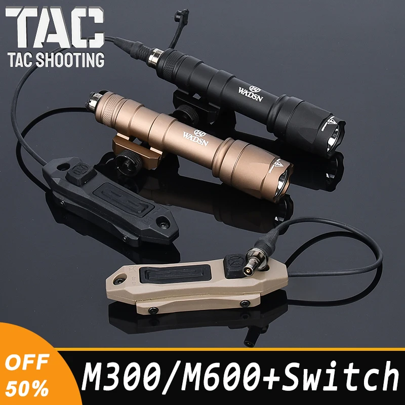 WADSN M300 M600 Military Tactical Flashlight With Dual Function Pressure Switch Airsoft Accessory Fit M-lok Keymod 20mm Rail