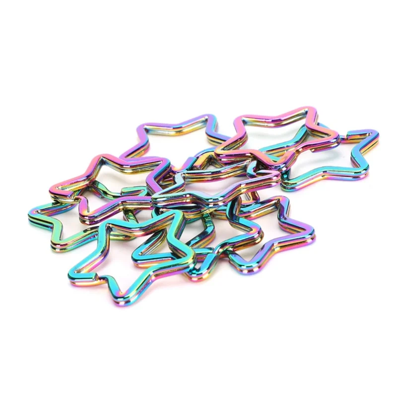 Fotografia 3: 10 peças de chaveiros coloridos em formato de pentáculo, pingente de ferro para chaveiro, suprimentos DIY para joias e bolsas