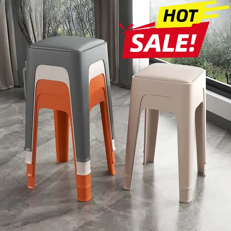 Plastic stool household thickened and strong living room dining table non-slip stool can be stacked simple high stool bench