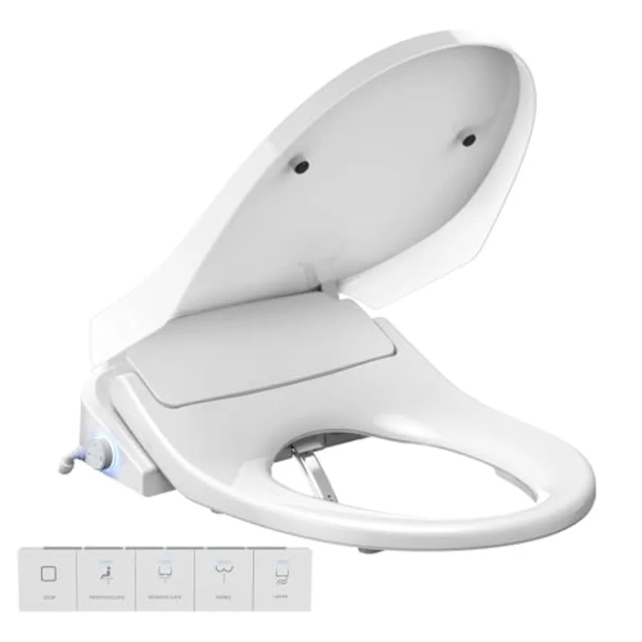 Elongated Electric Bidet Toilet Seat with Heated Water Air Dryer 6 Wash Modes Dual Control Self-Cleaning Nozzle Soft-Close Lid