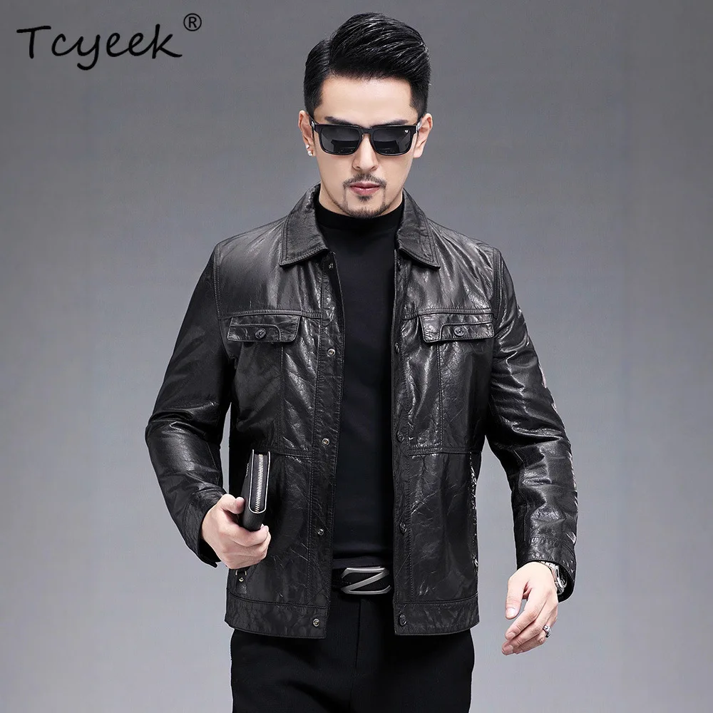 

Tcyeek Genuine Leather Man Jackets Oil Waxed Real Cowhide Coat Spring Autumn Men Clothes Motocycle Jacket Trendy Jaqueta Couro