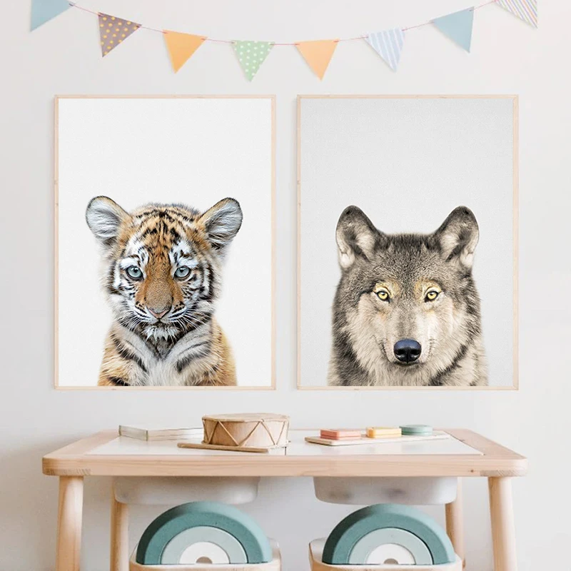 Fox Bear Wolf Snow Leopard Cub Woodland Animal Posters Canvas Painting Nursery Wall Art Pictures Living Room Home Decor Gift