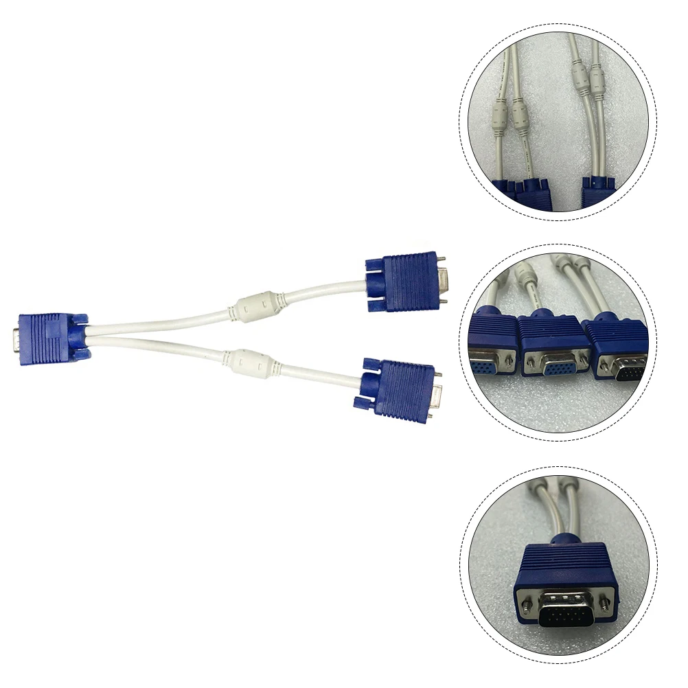 Cabo divisor de vídeo vga, 2 peças, adaptador macho para fêmea dupla para monitor duplo, dispositivo de exibição de 1 a 2 saídas com engrossado