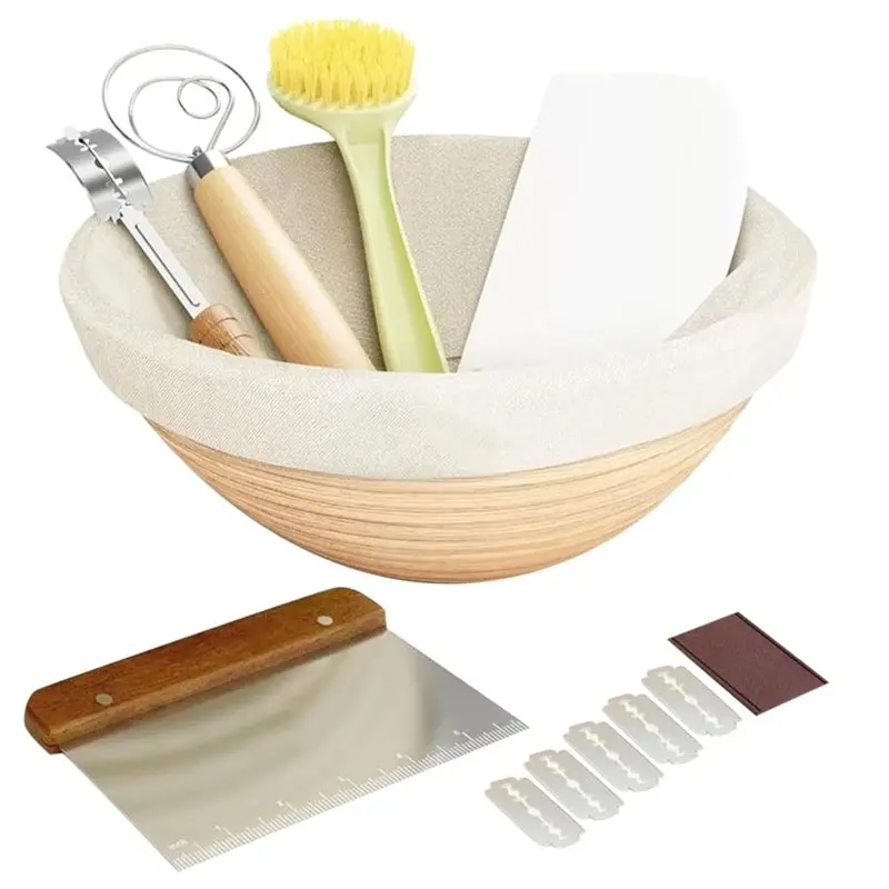 

Circular Fermentation Basket Scraper Rattan Proofing Design, Bread Baking Tools And Supplies, Flour Mixer,Bread Tool Set