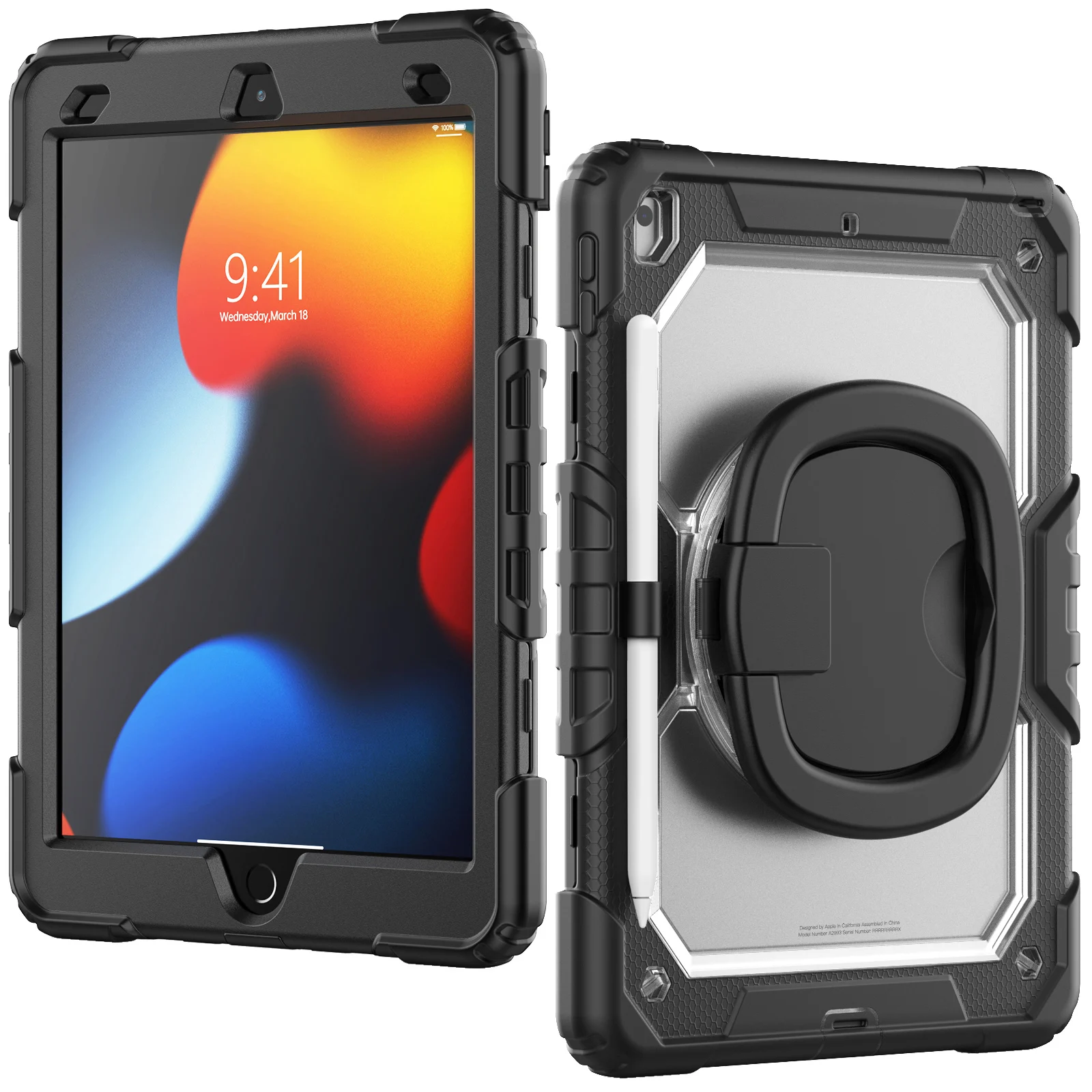 For iPad 10.2 (2021) / (2019) / (2020) Kickstand Case PC + Silicone Tablet Cover with Shoulder Strap