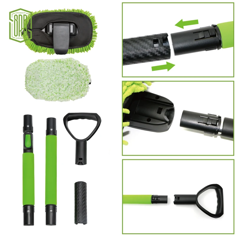 52'' Microfiber Car Wash Brush Mop Kit Sponge with Long Handle, Chenille Car Cleaning Brush Supplies Car Windshield Cleaner Pads