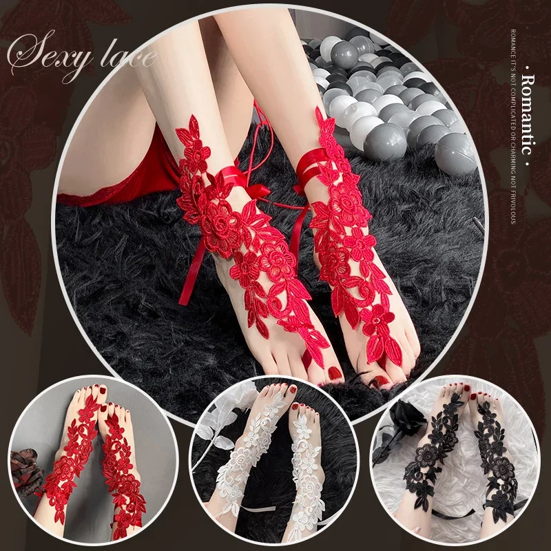 

6 Paris Sexy Lingerie Embroidery Flower Foot Hollow Out Socks Exotic Accessoriers Bundle Lace Stockings Anklet Wear Women Girls