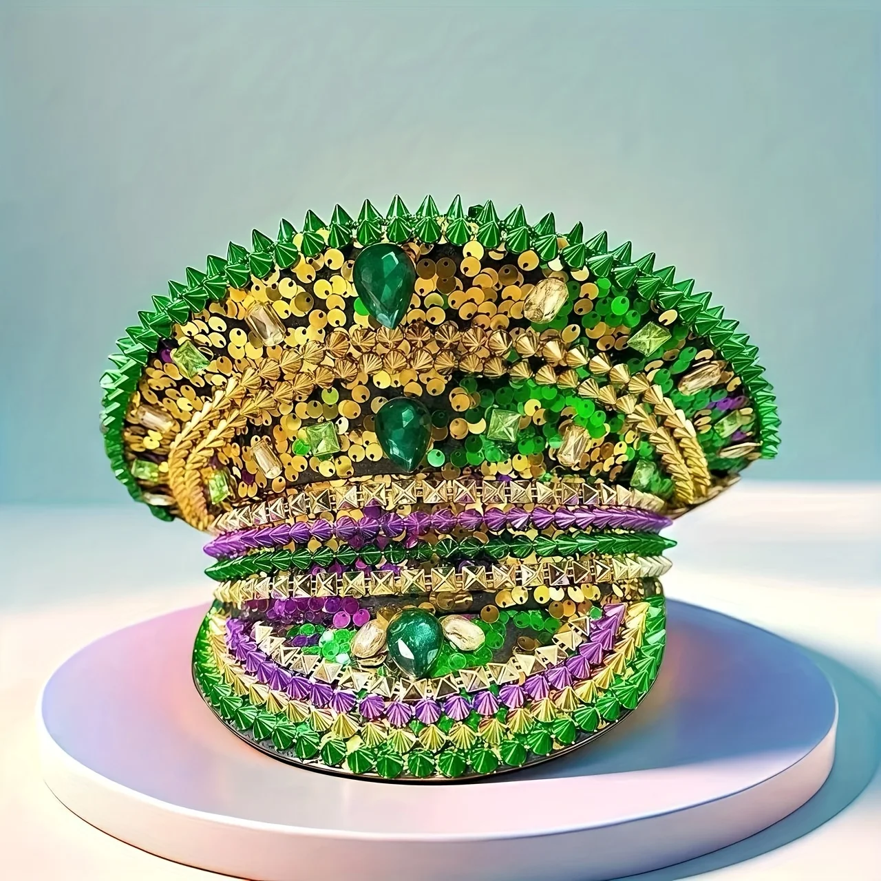 홍루안 옐로우 레이저 가죽 루프 캡틴 모자, 여성용 라인스톤 & 밀리터리 캡, 레이브 페스티벌 액세서리 & 파티 캡 남성용