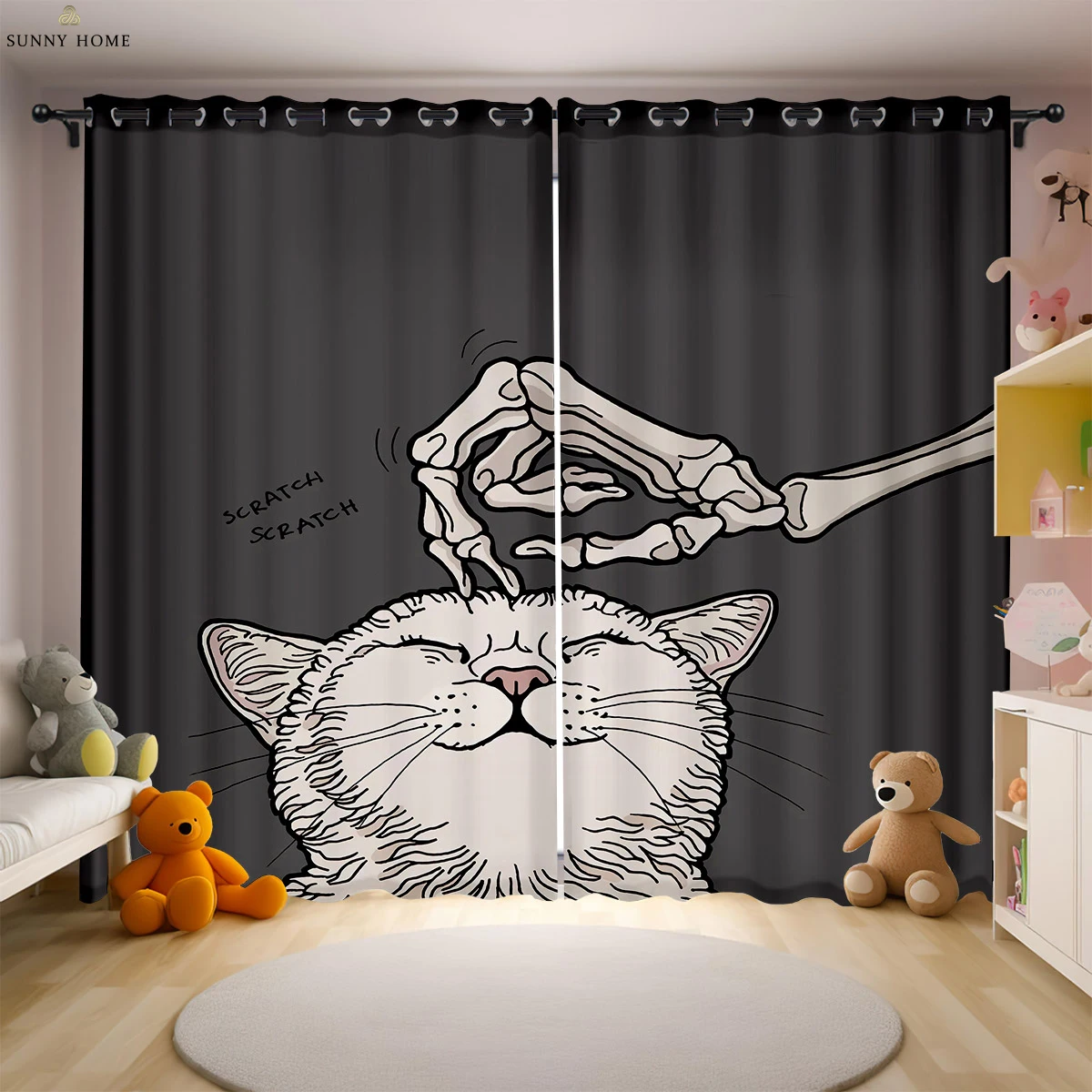 

2pcs Cute Animal Cat Printed Curtains 100% Polyester Machine Washable Bedroom Living Room Kids Room Decorative Curtains