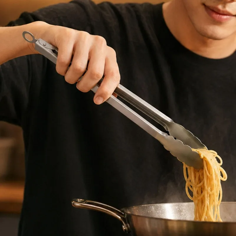 Stainless Steel Kitchen Tongs 9 12 Inch Kitchen Baking Locking Cooking Clip Clamp BBQ Grill Tongs Salad Steak Meal Tableware