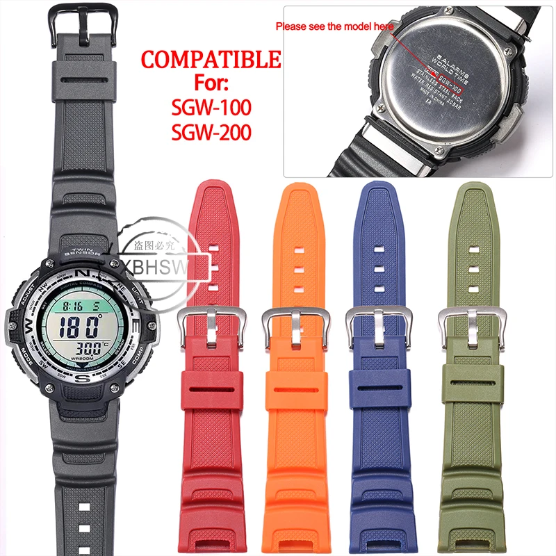 Watchband Accessories For Casio  SGW-100 SGW100 Men Resin Replacement Strap Sport Waterproof Rubber Pin Buckle Bracelet