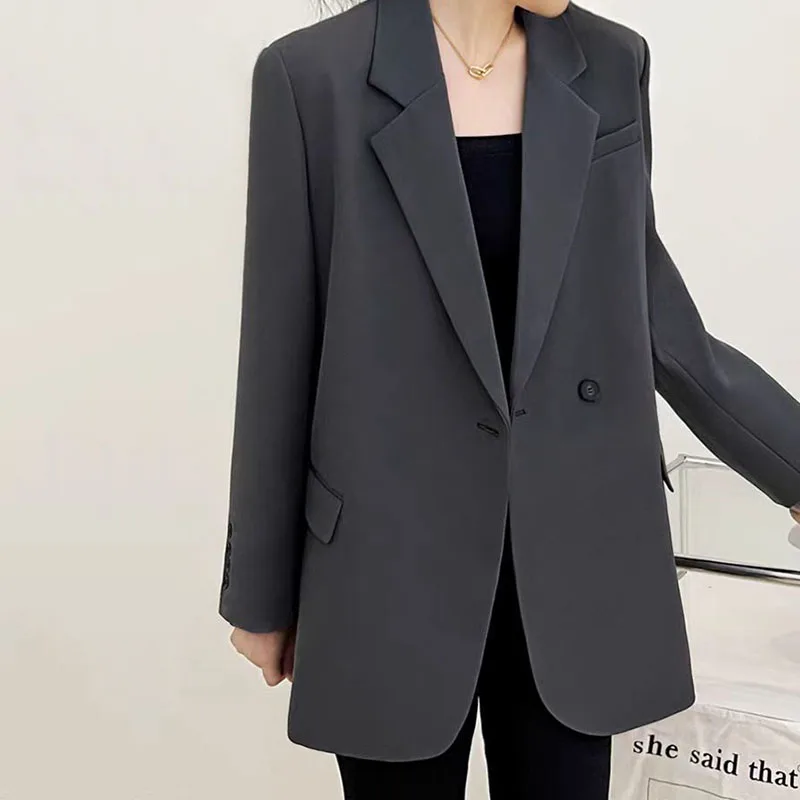 Giacche blazer a maniche lunghe larghe casual da donna Versione dal design coreano Cappotto da abito alla moda Cappotto da donna con bottoni da ufficio Capispalla con intaglio