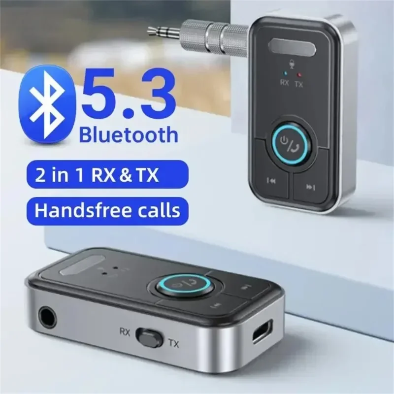 2 in 1 Wireless Audio Adapter Bluetooth 5.3 Receiver Transmitter 3.5mm AUX Adapter For Car Music Headphone Speaker Handsfree