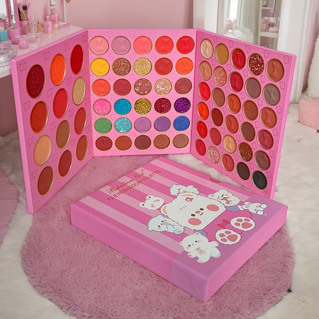 72-Color Pink Eyeshadow Palette, Matte Shimmer & Glitter Blush Tones, Complete Rose Gold Mauve Makeup Set for Daily Party & Gift