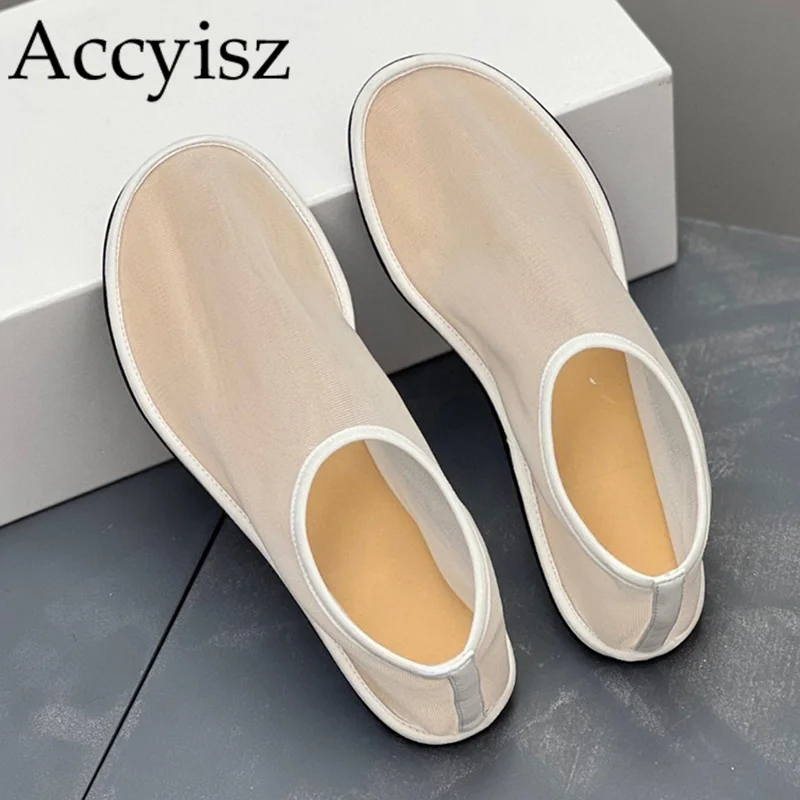 

2024 Women Transparent Mesh Lazy Loafers Round Toe Single Shoes Summer Solid Color Daily Flat Shoes Comfort Casual Walking Shoes