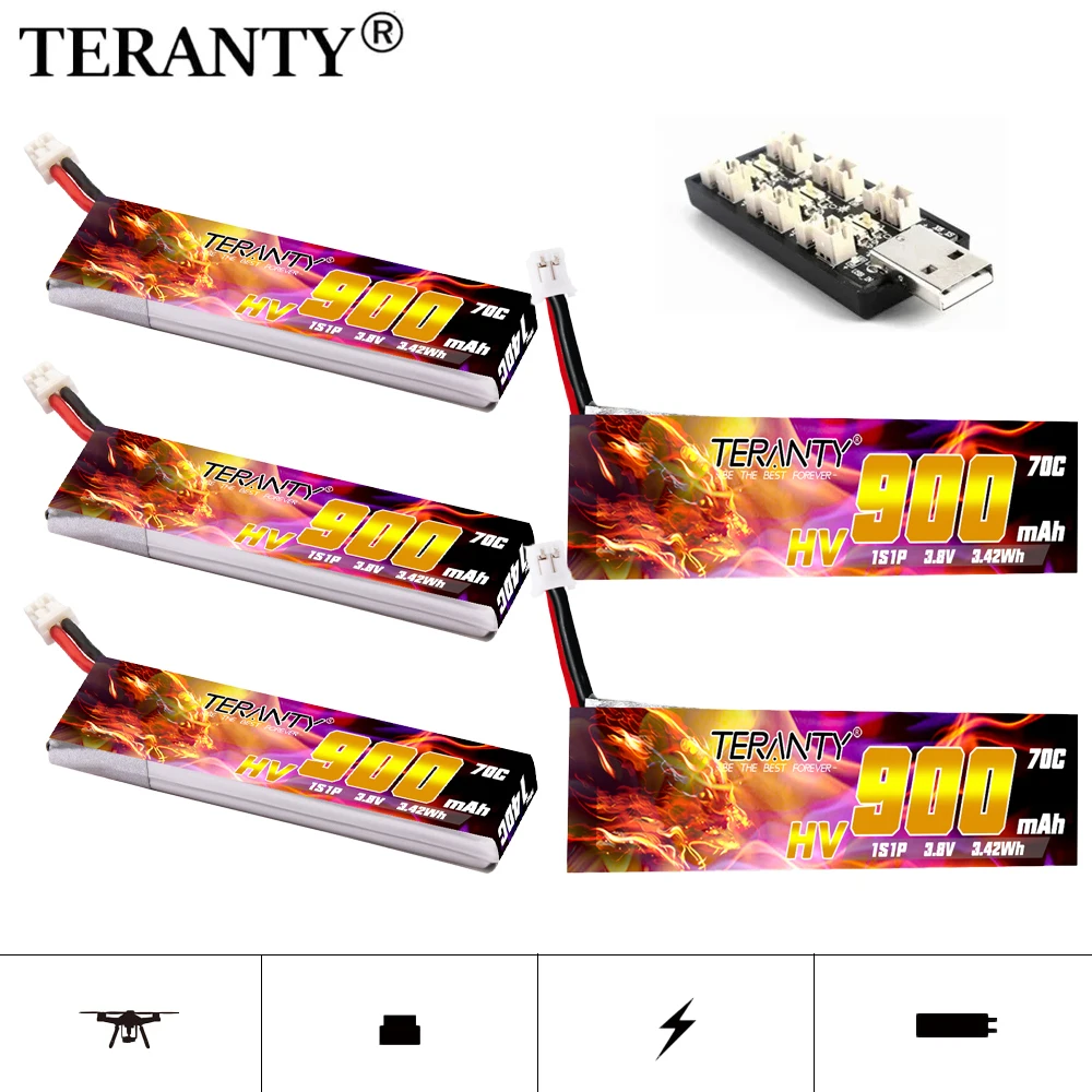 TREANTY 1S 4.35V HV Lipo Battery3.8V 900mAh 70C/140C With Charger For Emax Tinyhawk King Kong Ldarc TINY7 FPV Drone PH2.0 Plug