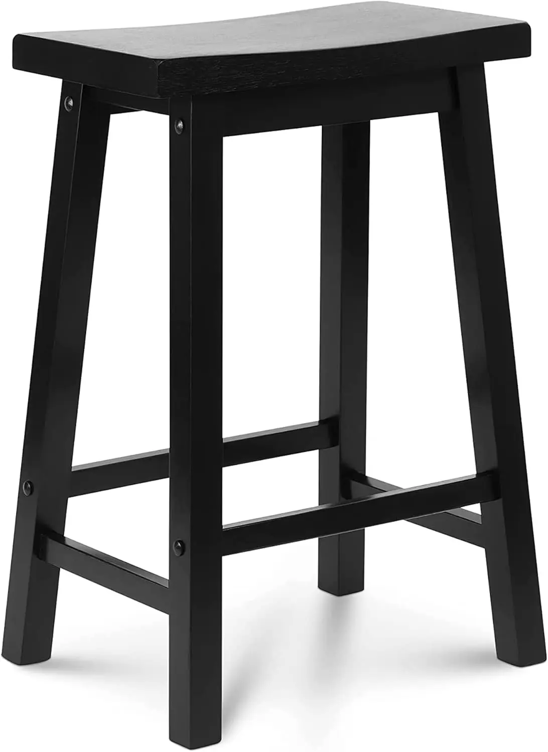 

24 Inch Single A Frame Classic and Modern Comfortable Wooden Bar Stool Saddle Seat with Built in Bars as Footrests, Bla